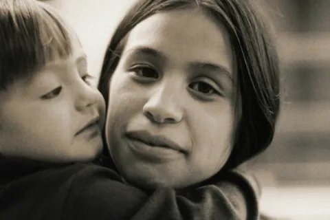 Woman holding child